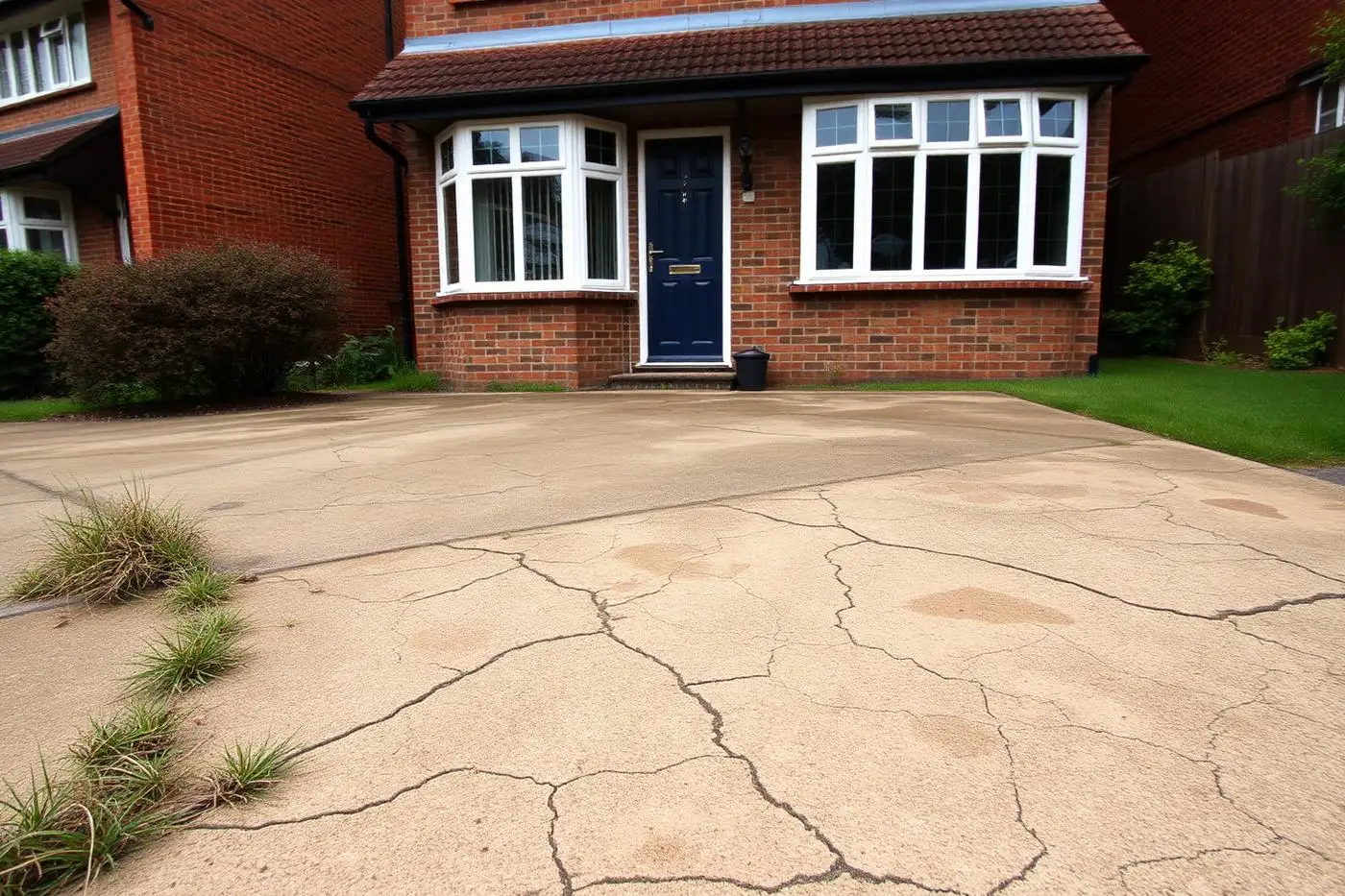 Before: cracked concrete driveway transformed into resin bound driveway